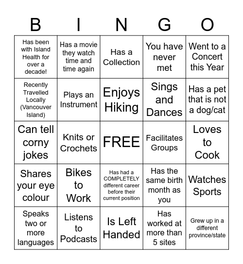 Find Someone Who ... Bingo Card