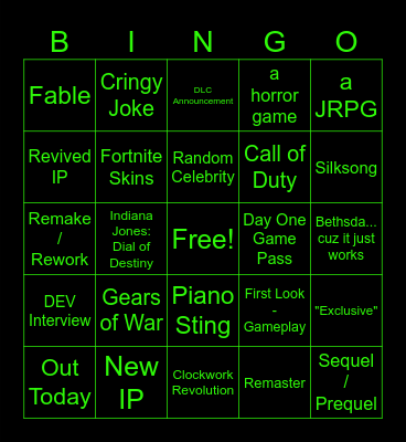 Xbox Showcase 2024 Bingo Card