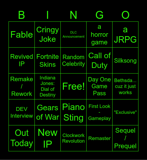 Xbox Showcase 2024 Bingo Card