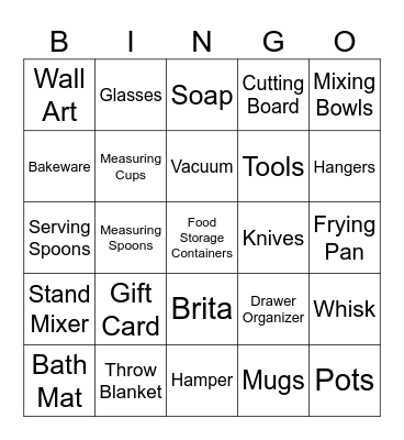 Erika's Bridal Shower Bingo Card