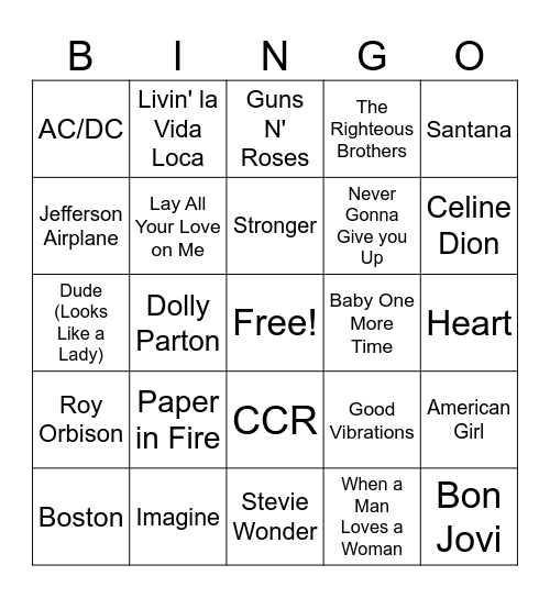 MUSIC BINGO Card