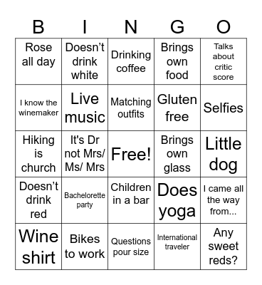 Wine Tasting Bachlorette Party Bingo Card