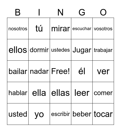 los infinitivos y pronombres personales Bingo Card