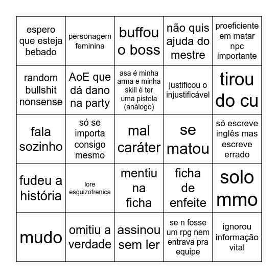 o bingo do ninf Bingo Card