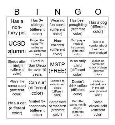 UCSD Physician Scientist Symposium Bingo Card