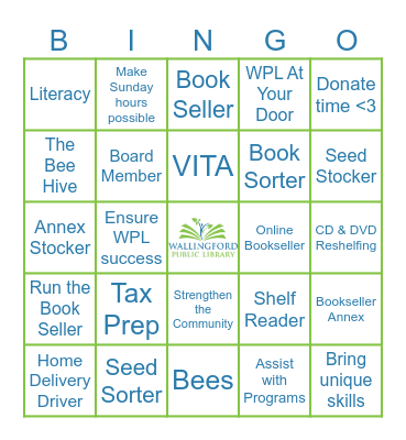 Wallingford Public Library's Volunteers Bingo Card