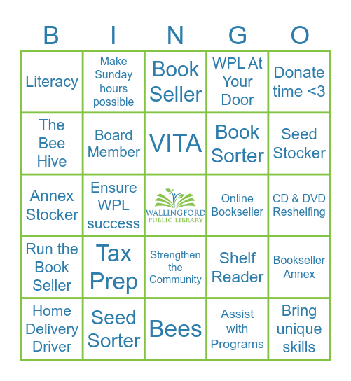 Wallingford Public Library's Volunteers Bingo Card