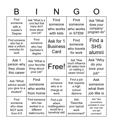 Career Fair BINGO Card