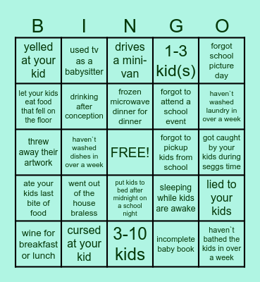 BAD MOM BINGO! Bingo Card