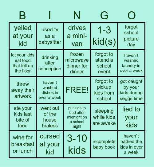 BAD MOM BINGO! Bingo Card