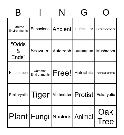 6 Kingdoms of Life Bingo Card