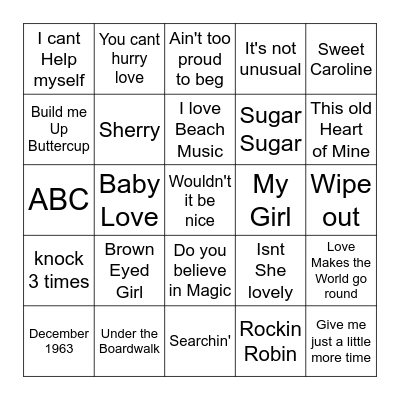 Beach Music Bingo Card