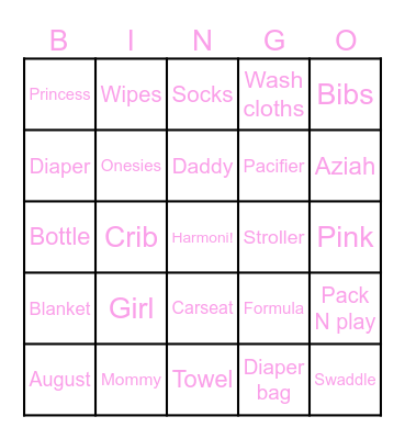 HARMONI’S BABY SHOWER Bingo Card