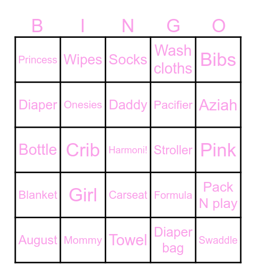HARMONI’S BABY SHOWER Bingo Card