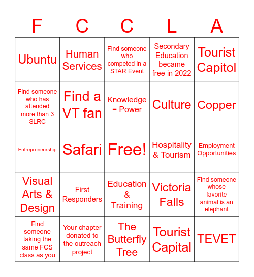 Career Exploration Through Africa Bingo Card