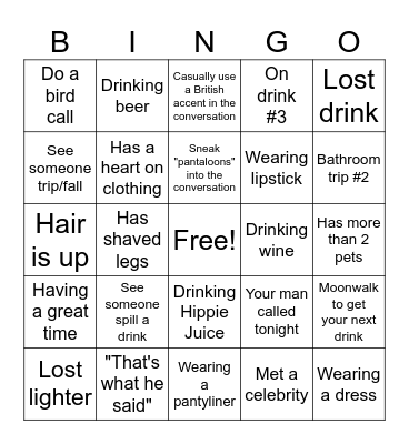 Girls Night Bingo Card