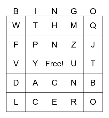 Alphabet Bingo! Bingo Card