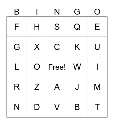 ALPHABET Bingo Card