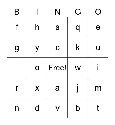 alphabet Bingo Card