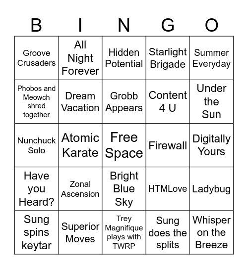 TWRP Bingo Card