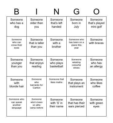 ATHS BINGO Card