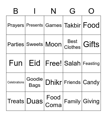 Eid Bingo Card