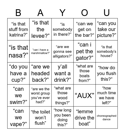 BAYOU Bingo Card