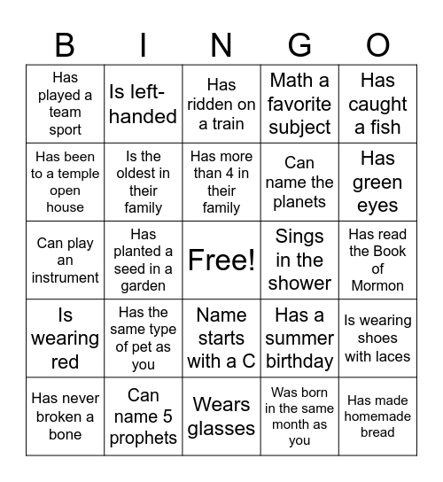 Get to Know You Bingo Card