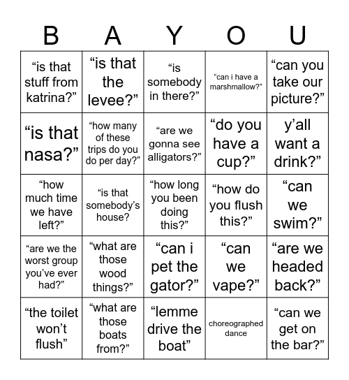 BAYOU Bingo Card