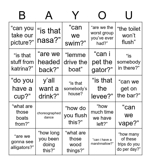 BAYOU Bingo Card