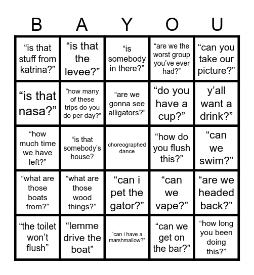 BAYOU Bingo Card