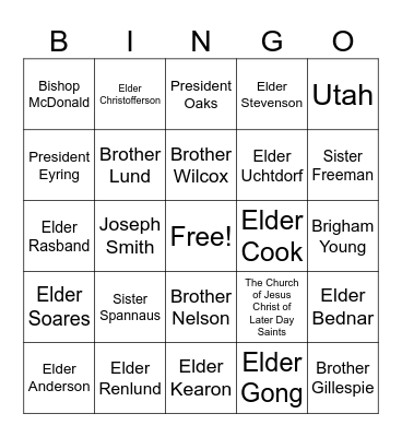 General Conference Bingo Card