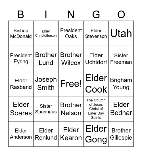 General Conference Bingo Card