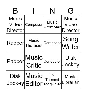 Careers in music bing Bingo Card