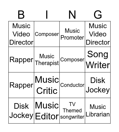 Careers in music bing Bingo Card