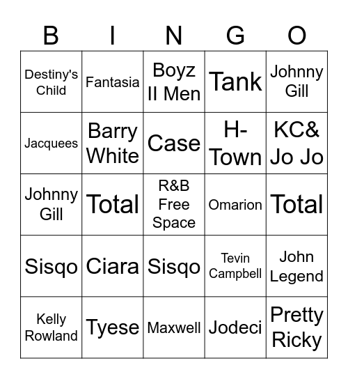 R&B Bingo Card