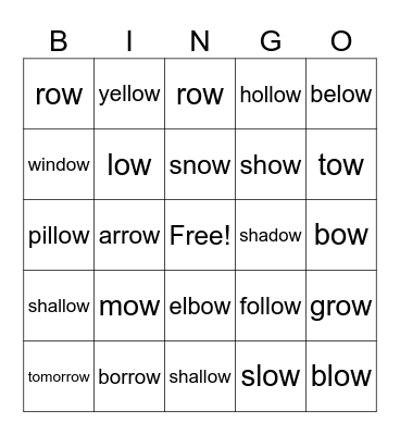 OW That Sounds Like Long O Bingo Card