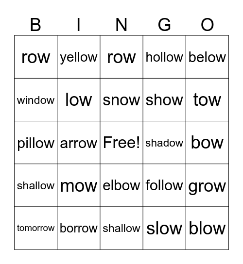OW That Sounds Like Long O Bingo Card