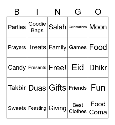 Eid Mubarak! Bingo Card