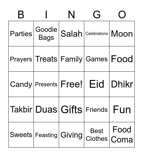 Eid Mubarak! Bingo Card