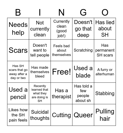 S.H. Bingo Card