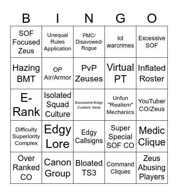 Unit Red Flag Bingo Card