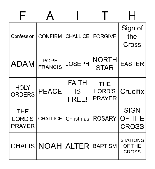 CATHOLIC RELIGIOUS EDUCATION Bingo Card