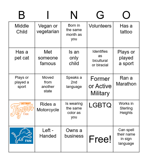 Sterling Heights New Resident Bingo Card