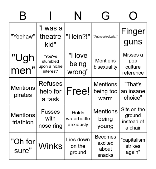 Eliza's bingo Card