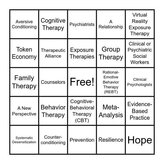 Psychodynamic Therapy and Prevention Strategies Bingo! Bingo Card