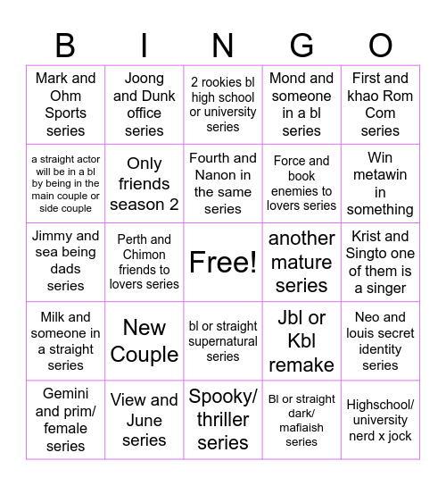 GMMTV Predictions for part 2 Bingo Card