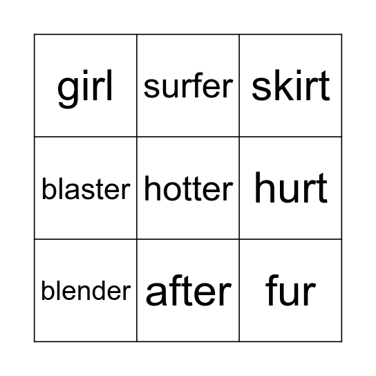 er/ər/     ir/ɜːr/     ur/ɜːr/ Bingo Card