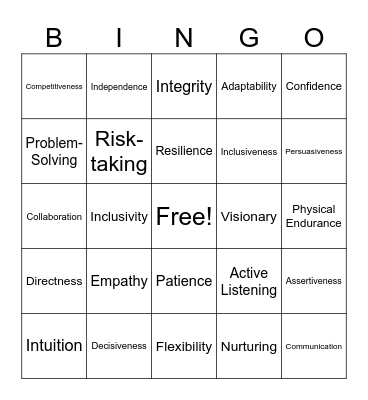 Leadership Qualities Bingo Card