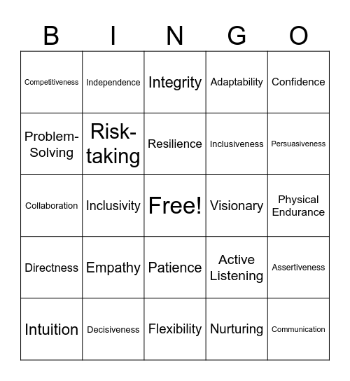 Leadership Qualities Bingo Card